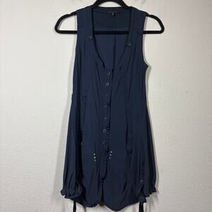 Mc Planet Size 4 Button Up Bustle Dress Navy Draped Flared A Line Sleeveless